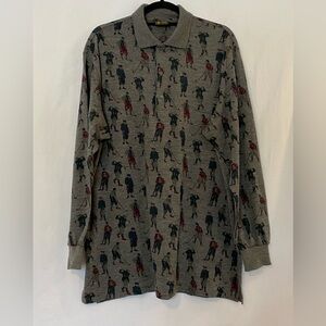 Bobby Jones Mens Knit Polo Shirt Large 100% Wool Golf Themed Vintage Blokecore